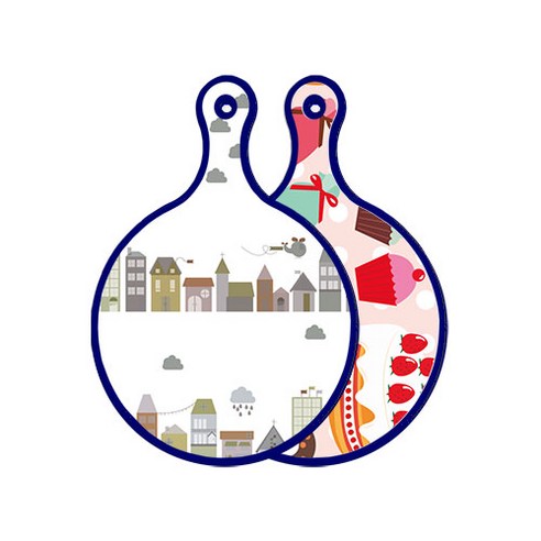 로엠디자인 블루에디션 양면 원형 서빙 도마 도시클립아트, 꼬마도넛, 1개