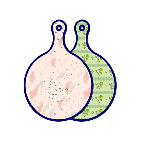 로엠디자인 블루에디션 양면 원형 서빙 도마 패턴자국, 그린로즈, 1개