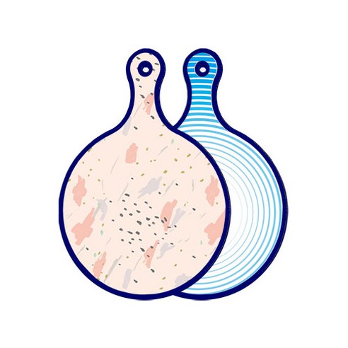 로엠디자인 블루에디션 양면 원형 서빙 도마 패턴자국, 피쉬라인블루, 1개