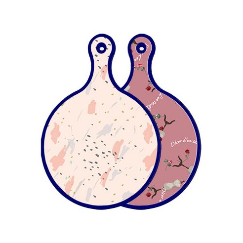 로엠디자인 블루에디션 양면 원형 서빙 도마 패턴자국, 자색아트클립, 1개