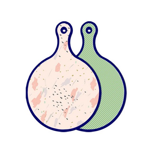 로엠디자인 블루에디션 양면 원형 서빙 도마 패턴자국, 초록색체크, 1개