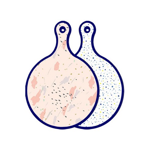 로엠디자인 블루에디션 양면 원형 서빙 도마 패턴자국, 블루별, 1개