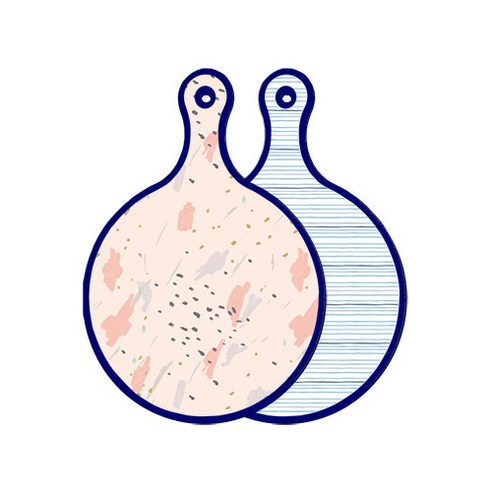 로엠디자인 블루에디션 양면 원형 서빙 도마 패턴자국, 삼청색라인, 1개