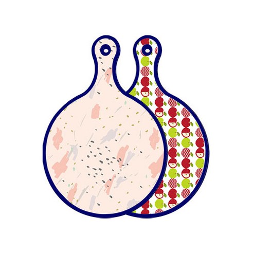 로엠디자인 블루에디션 양면 원형 서빙 도마 패턴자국, 애플화이트, 1개