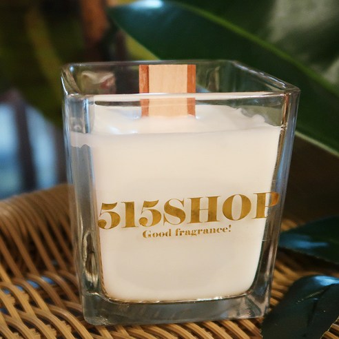 515샵 아로마 우드심지 사각 소이캔들 화이트 5oz, 블랙체리블라썸