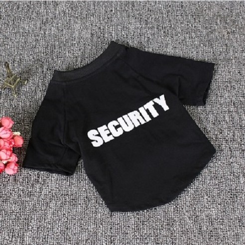 까망코 Security 반팔 반려견 티셔츠, 블랙