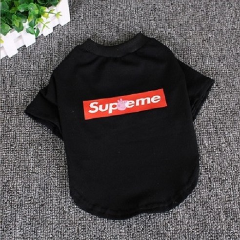 까망코 Superme 반팔 반려견 티셔츠, 블랙