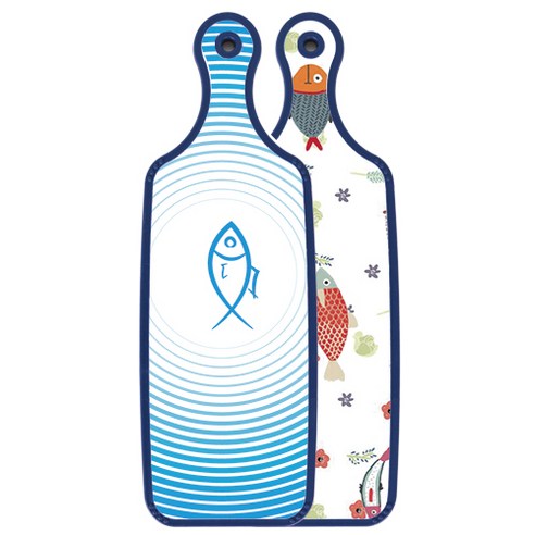 로엠디자인 블루에디션 양면 서빙도마 물고기패턴, 피쉬라인블루, 1개