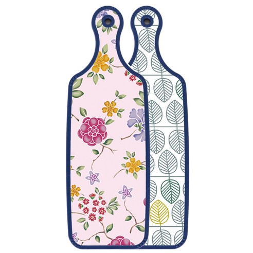 Loem 블루에디션 서빙 양면도마 나뭇잎패턴, 로맨틱레드floral연분홍색, 1개