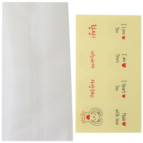 황씨네도시락 반투명M봉투 30p + 연인 메시지 스티커 투명 30p, 1세트