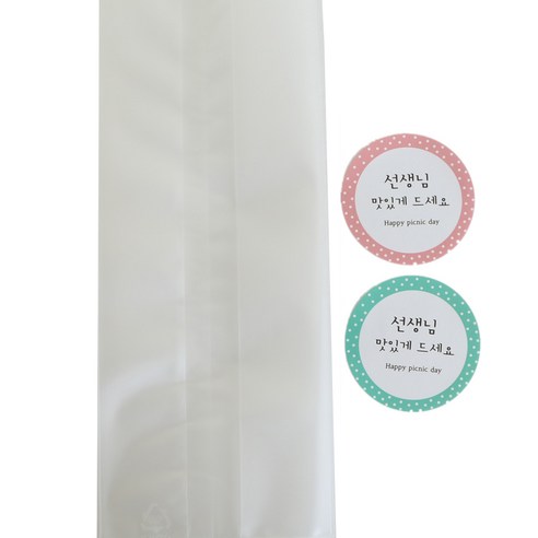 황씨네도시락 반투명M봉투 30p + 스티커 선생님 원형 맛있게드세요 30p, 1세트