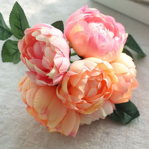 블럭마트 인테리어소품 조화 모란장미 6p, 주황핑크