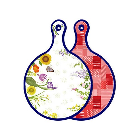 로엠디자인 블루에디션 양면 원형 서빙 도마 화단, 장단색체크, 1개