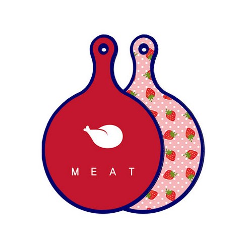 로엠디자인 블루에디션 양면 원형 서빙 도마 미트레드, 핑크딸기, 1개