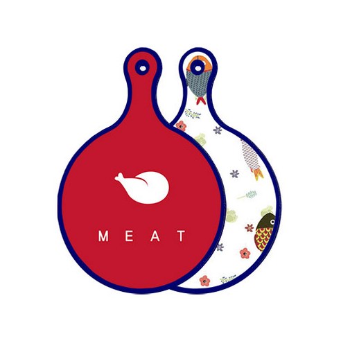 로엠디자인 블루에디션 양면 원형 서빙 도마 미트레드, 물고기패턴, 1개