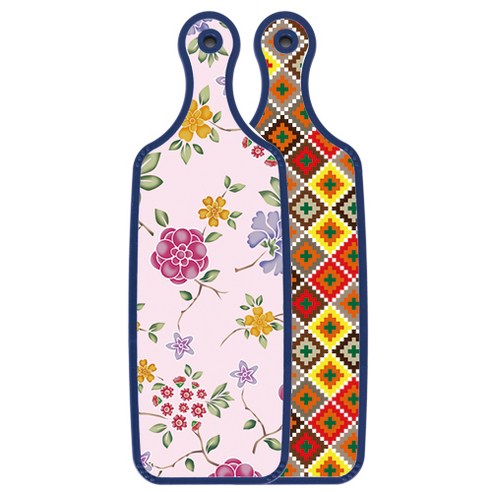 로엠디자인 블루에디션 양면 서빙도마 보드 체크라인다이아, 로맨틱레드floral연분홍색, 1개
