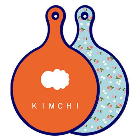 로엠디자인 블루에디션 양면 원형 서빙 도마 김치주황, 천청색체리, 1개