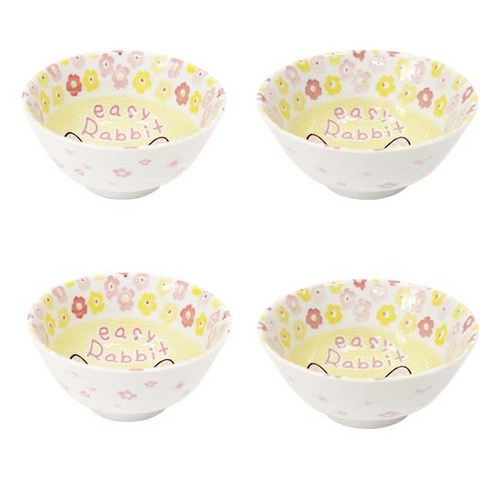 디어리빙 어린이식기 공기대접 토끼 2인 4p 세트, 혼합 색상, 4개