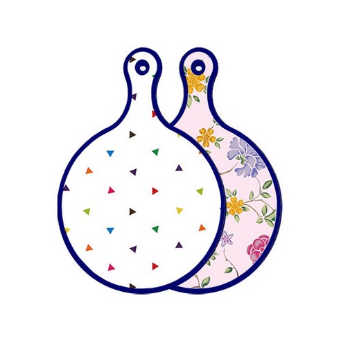 로엠디자인 블루에디션 양면 디자인 원형 서빙도마 세모점, 로맨틱레드floral연분홍색, 1개