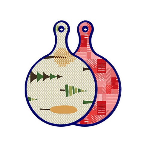 블루에디션 양면 원형 서빙 도마 숲패턴2, 장단색체크, 1개