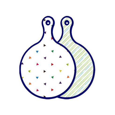 로엠디자인 블루에디션 양면 디자인 원형 서빙도마 세모점, 청백색사선, 1개