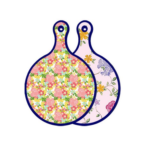 로엠디자인 블루에디션 양면 디자인 원형 서빙도마 분홍장미넝쿨, 로맨틱레드floral연분홍색, 1개