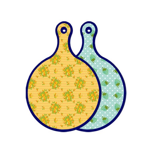 로엠디자인 블루에디션 양면 원형 서빙도마 보드 오렌지넝쿨로즈, 옥색딸기, 1개