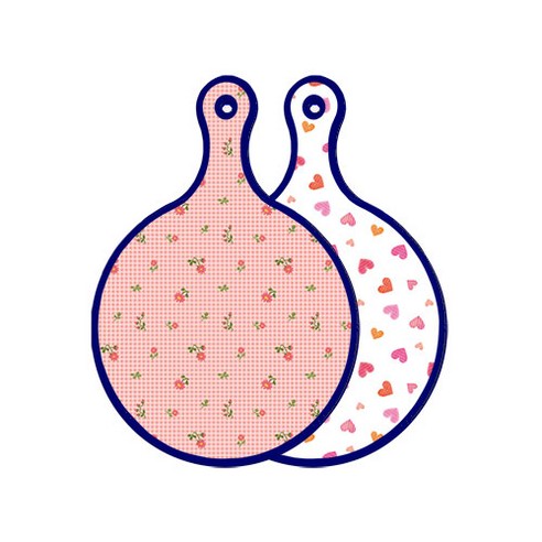 로엠디자인 블루에디션 양면 디자인 원형 서빙도마 핑크플라워체크, 연분홍색러브, 1개