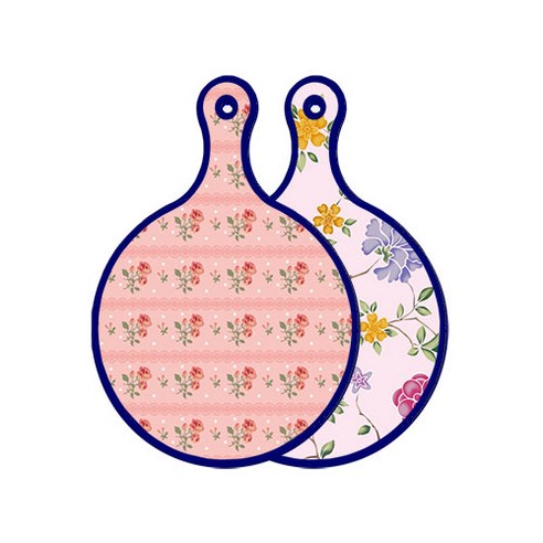로엠디자인 블루에디션 양면 원형 서빙도마 보드 핑크로즈, 로맨틱레드floral연분홍색, 1개