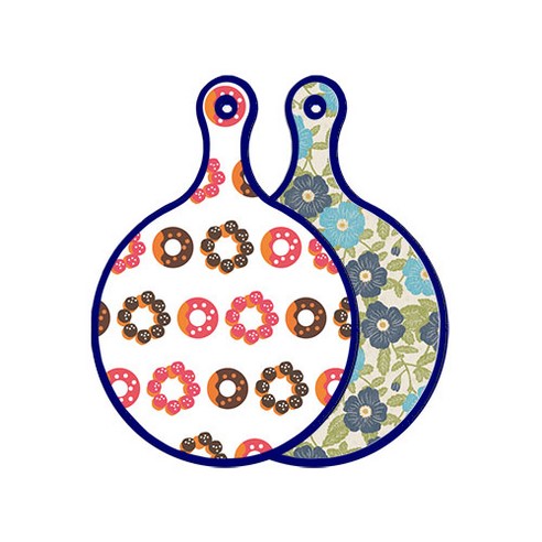로엠디자인 블루에디션 양면 디자인 원형 서빙도마 초코도넛, 플라워자황색, 1개