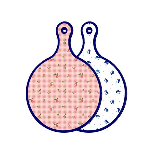 로엠디자인 블루에디션 양면 원형 서빙 도마 핑크플라워체크, 팽귄, 1개