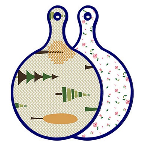 블루에디션 양면 원형 서빙 도마 숲패턴2, 적자색장미화이트, 1개