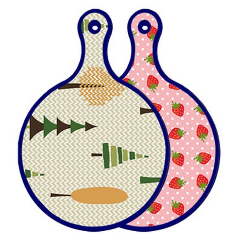 블루에디션 양면 원형 서빙 도마 숲패턴2, 핑크딸기, 1개
