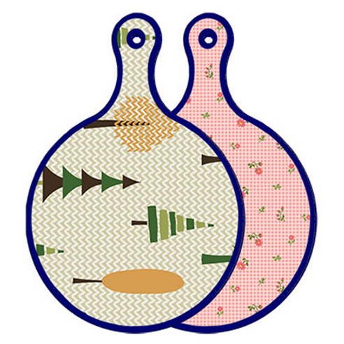 블루에디션 양면 원형 서빙 도마 숲패턴2, 핑크플라워체크, 1개
