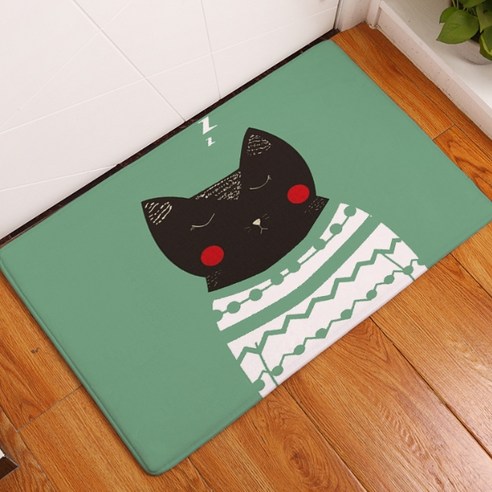 슈퍼식스 고양이 일러스트 플란넬 바닥 매트, 17