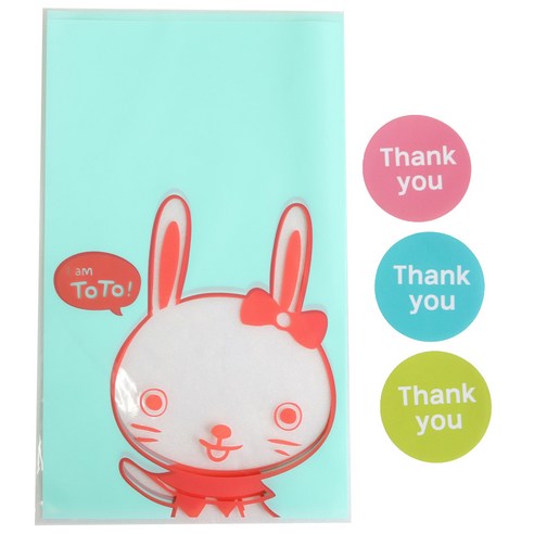 황씨네도시락 비접착 야미봉투 토끼 50p + 원형 땡큐 스티커 50p, 1세트