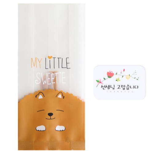 황씨네도시락 멍이M봉투 50p + 스티커 꽃 선생님 사각 고맙습니다 50p, 1세트