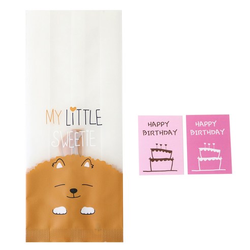 황씨네도시락 멍이M 포장봉투 50p + 케이크 생일 스티커 핑크 50p, 1세트