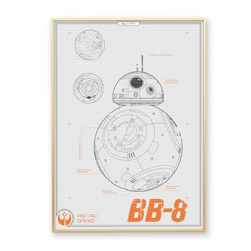콜렉션플러스 스타워즈 BB8 17008 포스터 + 메탈 액자, 골드