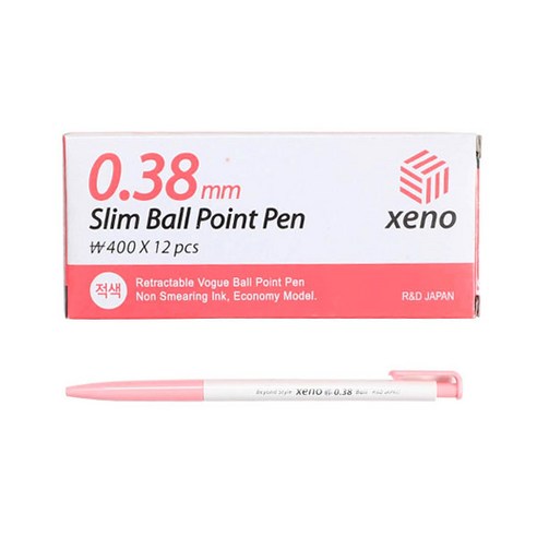 모닝글로리 400 제노 슬림볼펜 0.38mm, 적, 12개입