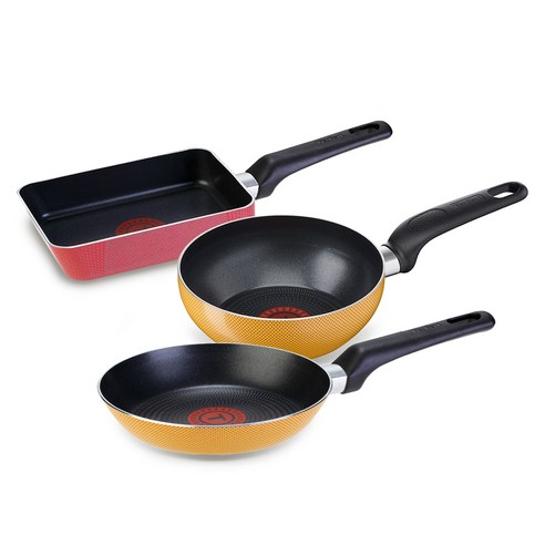 테팔 인조이 미니 프라이팬 3p 세트, 혼합 색상, 옐로우 후라이팬 18cm + 볶음팬 16cm + 에그팬 12 x 18 cm