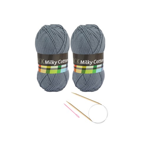 브랜드얀 요정모자 핸드워머 DIY세트 밀키코튼 블랙라벨 2p + 고급 줄바늘 5.0mm + 플라스틱 돗바늘 랜덤 발송, 루블 그레이