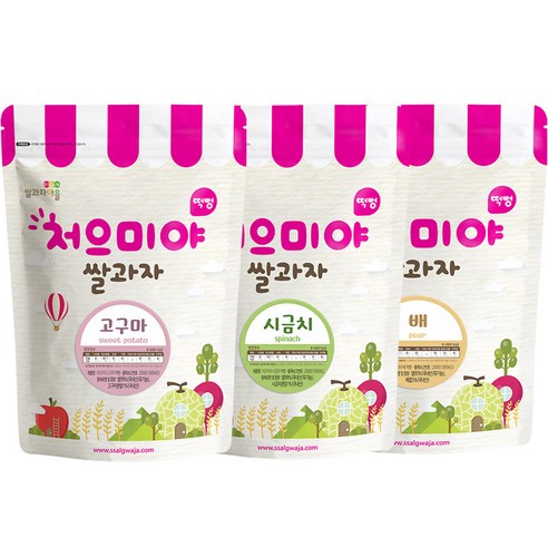 쌀과자마을 처으미야 떡뻥과자 3종세트, B(배, 시금치, 고구마), 1세트