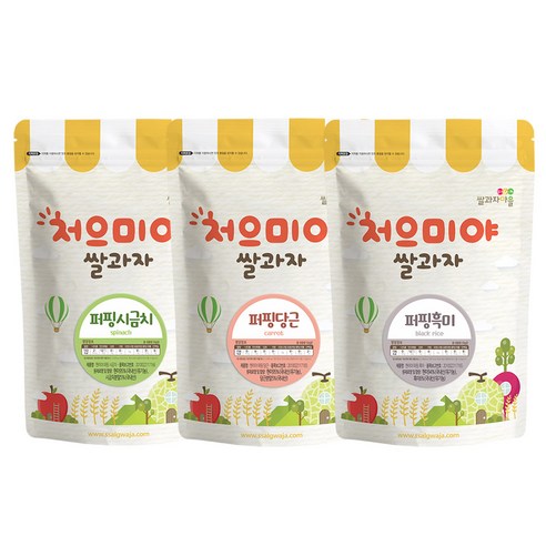 쌀과자마을 처으미야 퍼핑과자 3종세트, B(시금치, 당근, 흑미), 1세트
