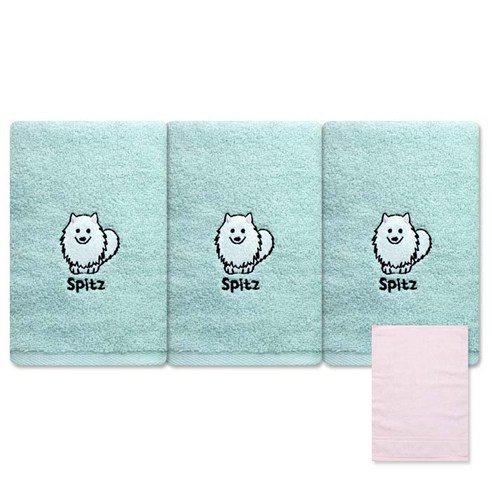 송월타월 큐티퍼피 수건 3p + 칼라행주 분홍, 스피츠, 1세트