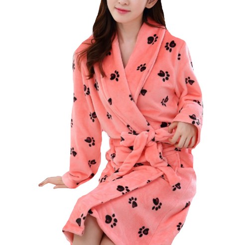 리빙조이 엘르 패턴 샤워 가운 M, 풋프린트핑크, 1개