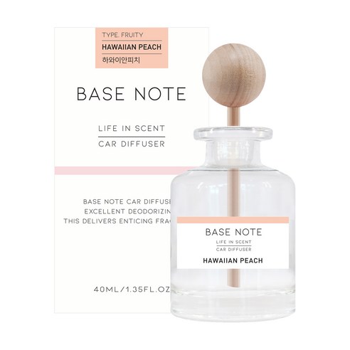 베이스노트 차량용 디퓨져 40ml, 하와이안 피치, 1개
