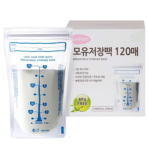 유니맘 모유 저장팩 210ml 120매 1개 수유용품