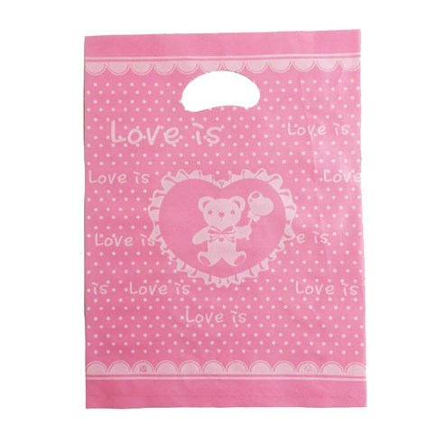 팩스타 펀칭 비닐 포장봉투 가로 30cm x 세로 40cm, 핑크곰, 50개