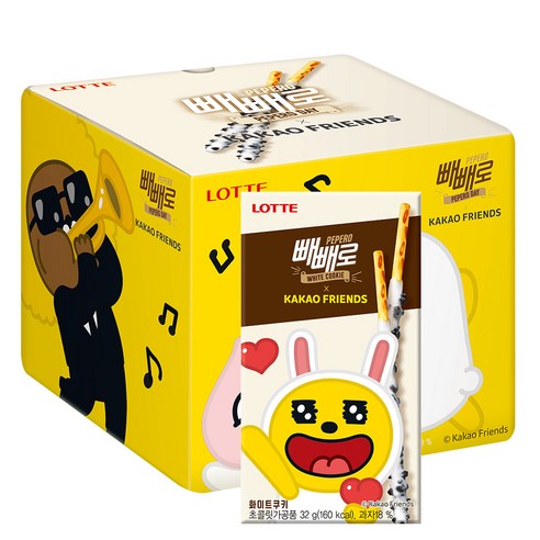 롯데제과 카카오프렌즈 화이트쿠키 빼빼로, 32g, 16개